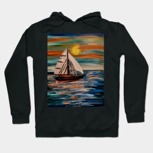 Sailing ship in the open ocean at sunset Hoodie